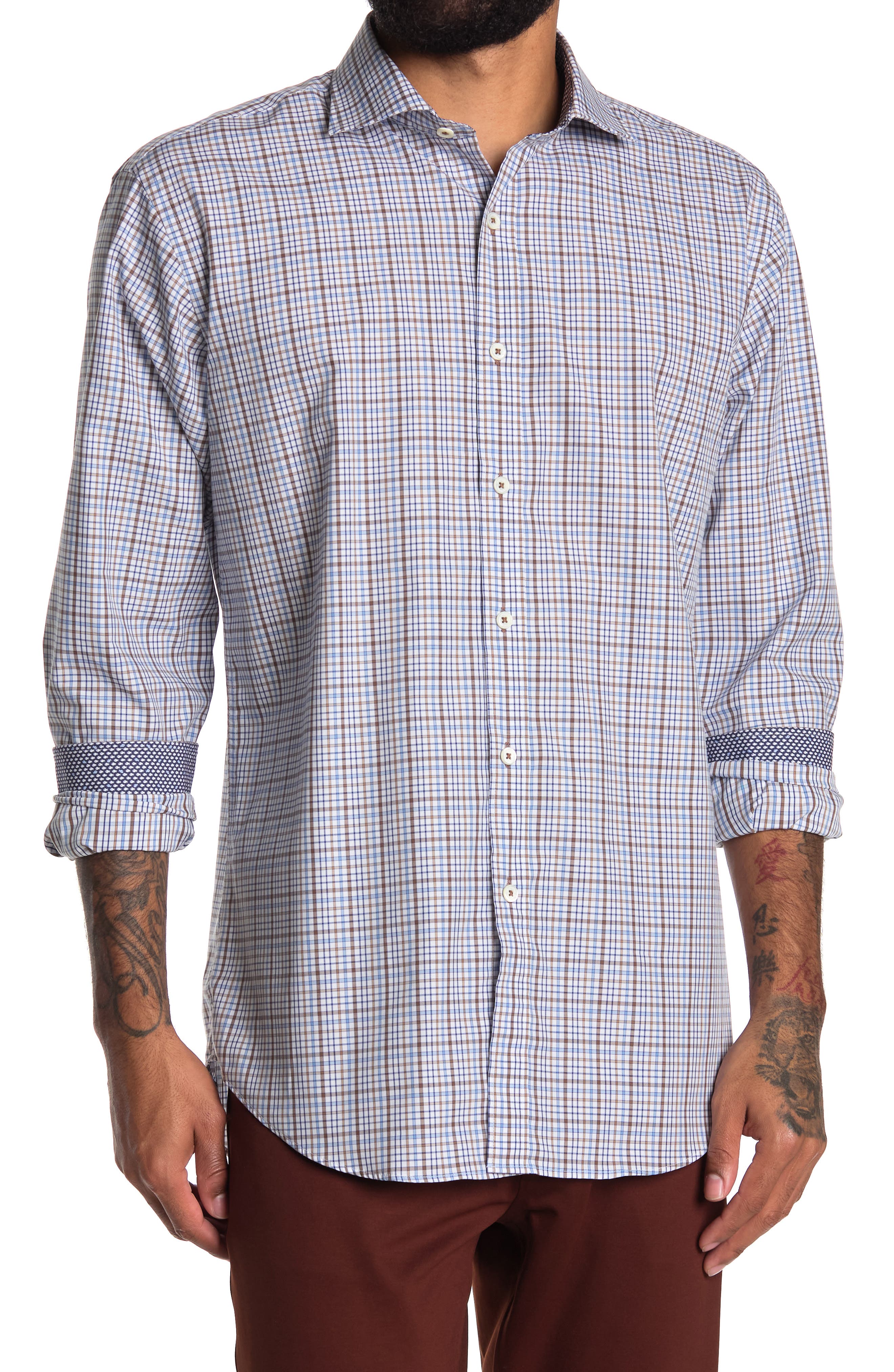 Bugatchi Seaside Square Classic Fit Long Sleeve Button Up Sport Shirt Sky Bugatchi Seaside Square Classic Fit Long Sleeve Button Up Sport Shirt Sky